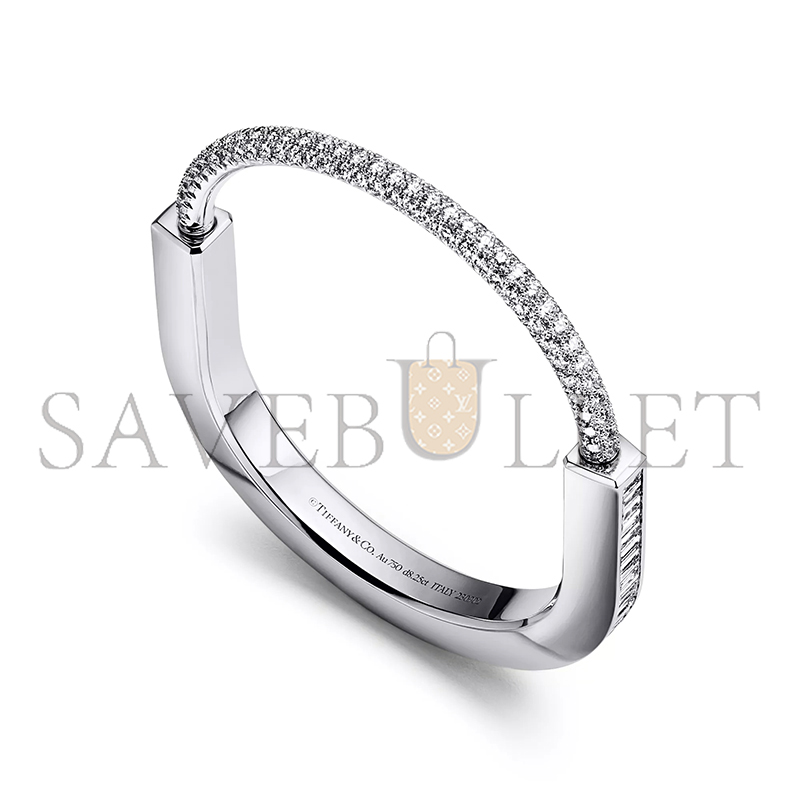 TIFFANY LOCK BANGLE IN WHITE GOLD WITH BAGUETTE AND PAVÉ DIAMONDS 72341937
